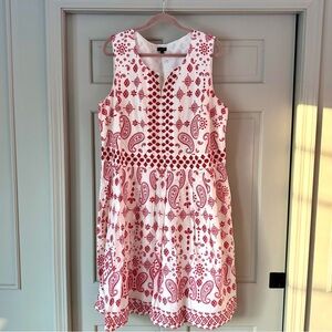 Talbots Red White Midi Dress Pockets Sleeveless Cotton Summer 2X